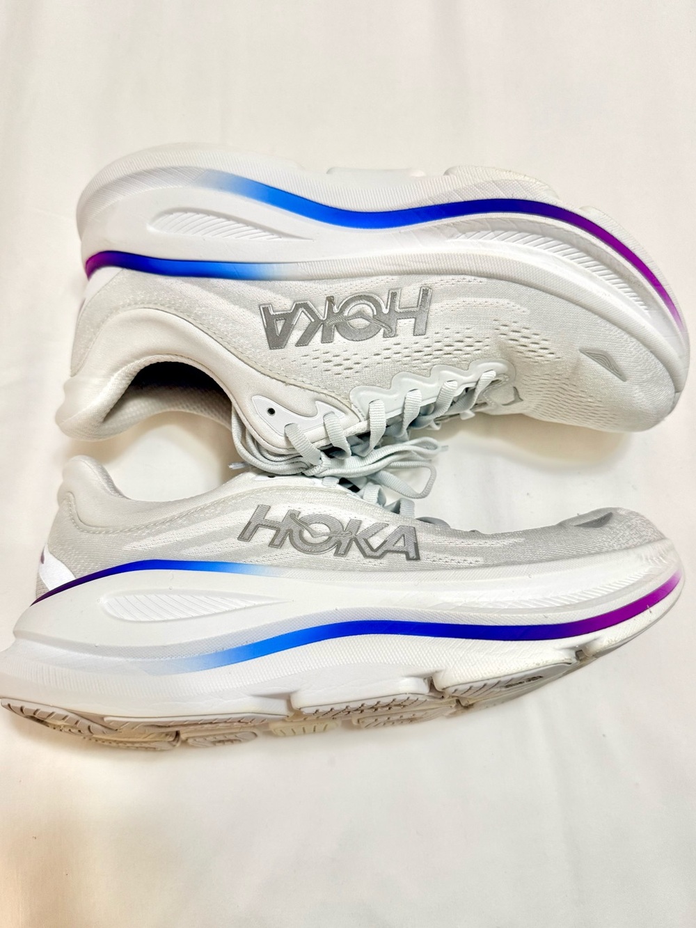 Hoka White Women's Running Shoes with Blue and Purple Gradient Accent- Bondi 9 - Picture 3 of 5